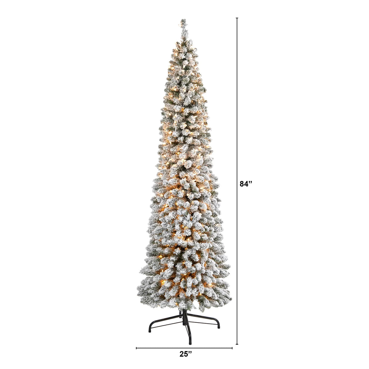 Pencil 400 Artificial Prelit Tree Clear Natural White Lights 7' Christmas Flocked Nearly