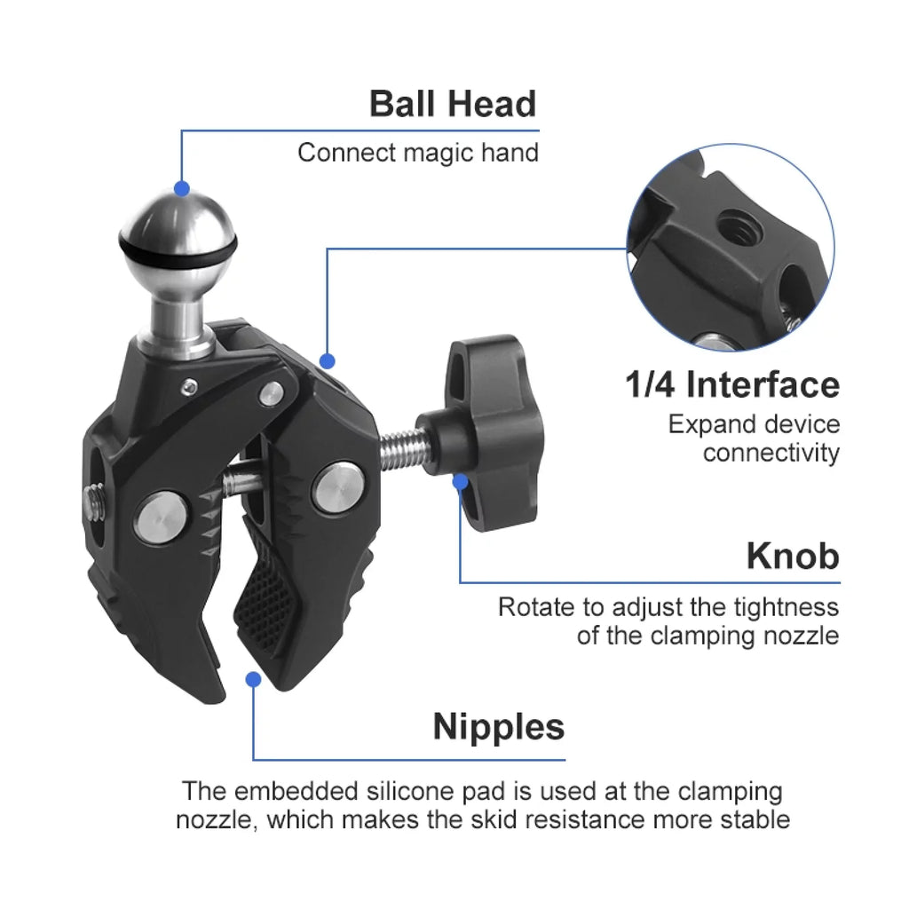 Adapter, Load Alloy - Clamp Adapter, Camera with Dual AKASO, Handlebar Ball DJI, Bicycle Insta360 1.5kg Mount 11/10/9/8/7, Aluminum Rotatable Capacity, Hero Head, Compatible
