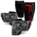 Bar] Black LED Dual Tail F150 AKKON F-150 Lamp Smoked + Smoke Halo Fits [C-Light - 2009-2014 Headlights Projector Combo