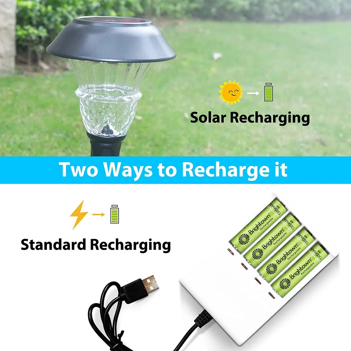 AA, Solar Battery to Pre Brightown A Lights Rechargeable Pack Battery Cycles 12 Double for Devices, up NiMH Recharge Charged 1200 and Household