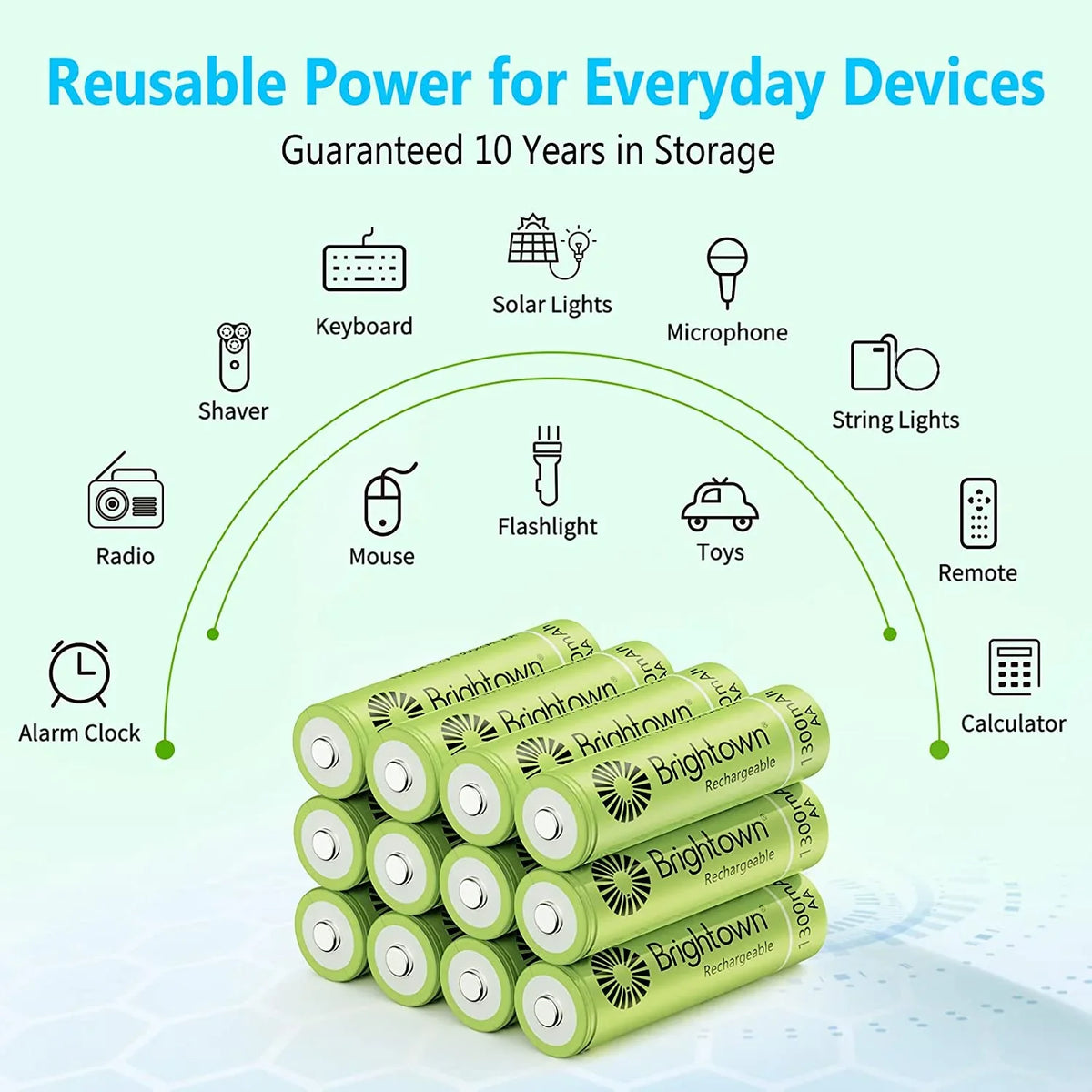 AA, Solar Battery to Pre Brightown A Lights Rechargeable Pack Battery Cycles 12 Double for Devices, up NiMH Recharge Charged 1200 and Household