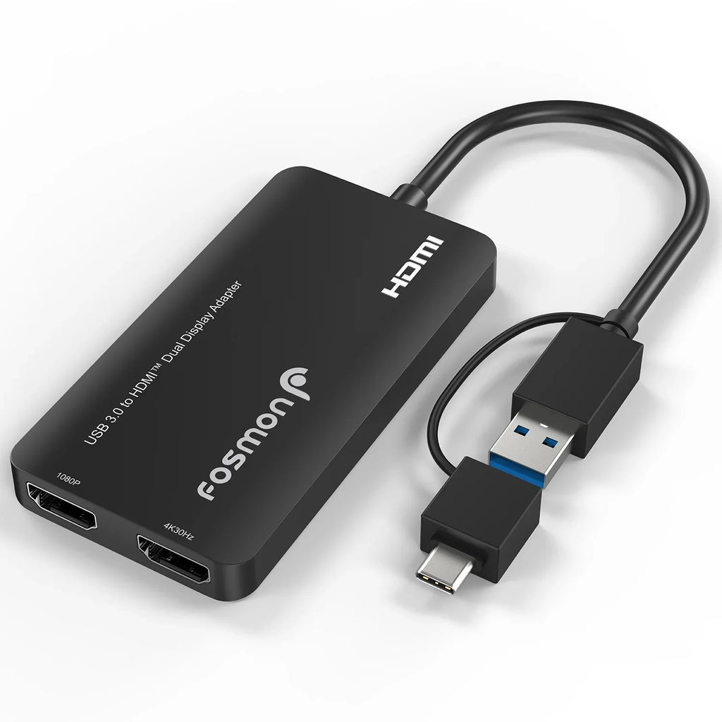 Monitor HDMI Windows Adapter, Monitors & USB 4 to 4K@30Hz+1080P@60Hz, Display Fosmon Adapter, HDMI USB-A, Video 2.0 Splitter Mac Support for Dual 3.0 Thunderbolt 6 OS Displays USB USB-C, Graphics 3/4,