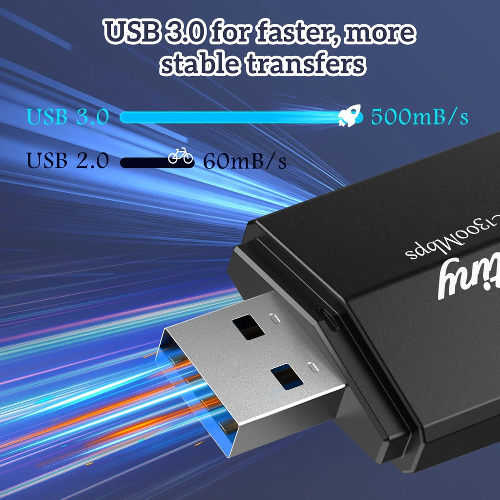 Dual Windows WiFi Network Dongle WiFi 11/10/8/7, for Mac OS USB Adapter Laptop Desktop Dual 1300Mbps USB Ortiny Wireless WiFi Adapter, Wireless PC, Band 10.9-10.15 for 5G/2.4G Supports Band Adapter