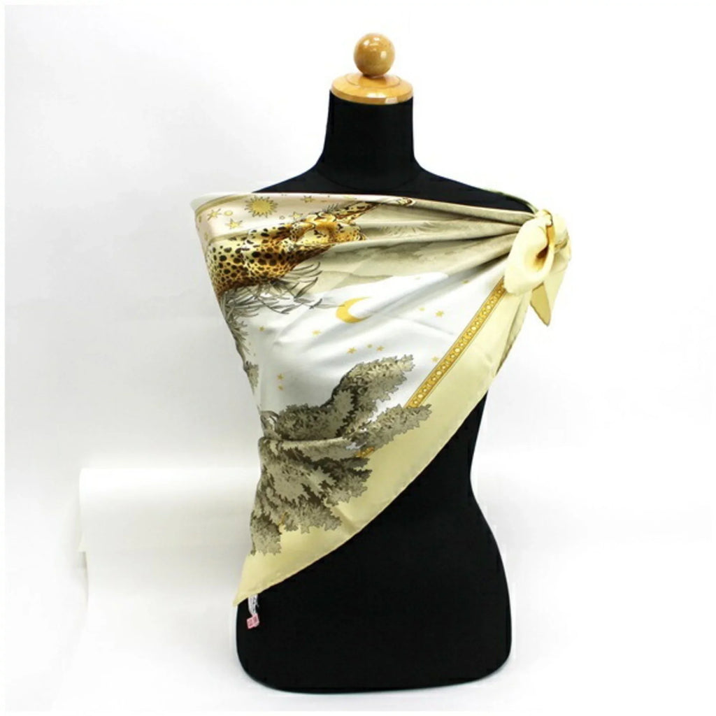 animal ladies paper scarf leopard muffler Ferragamo pattern Pre-Owned SALVATORE (Good) FERRAGAMO silk Salvatore yellow print