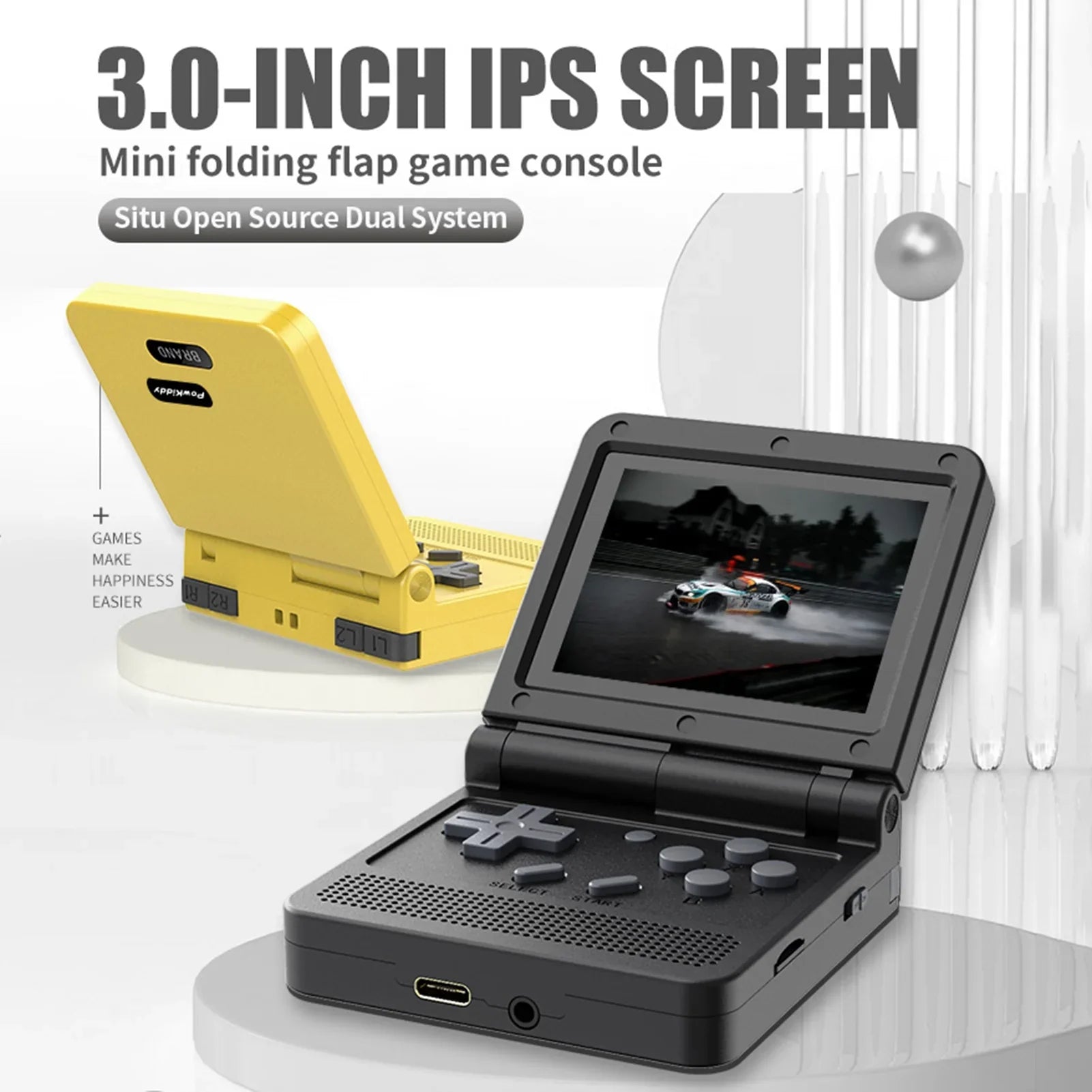 Flap Emulators, Powkiddy Game Screen, Folding Console, Portable for Endless and Rechargeable Design, Mini 15 Handheld 3.0-inch Gaming IPS