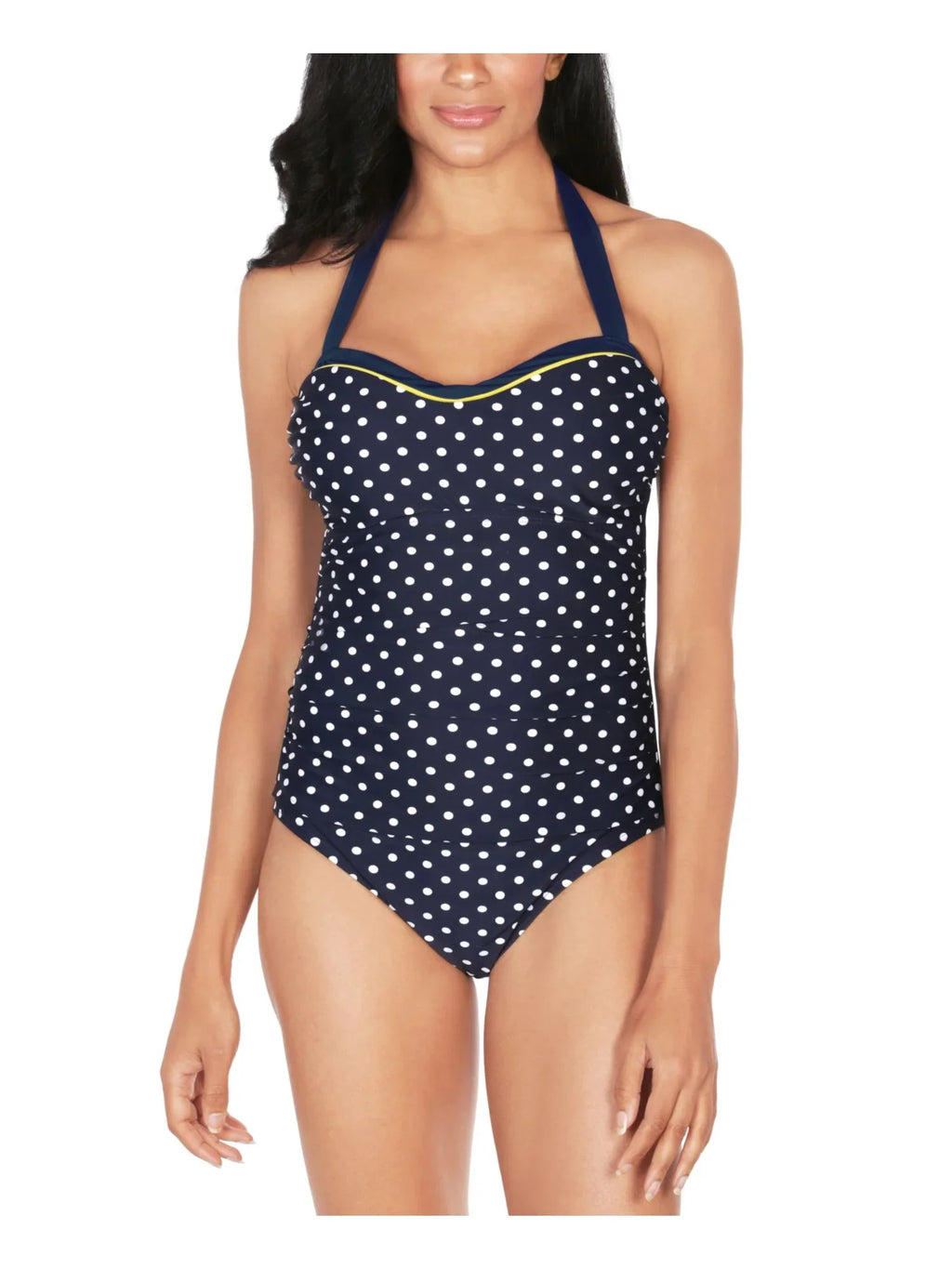 Swimsuit Control Fixed M Navy Dot Coverage Sweetheart Tie Cups One Stretch Tummy Women's Polka NAUTICA Moderate Piece