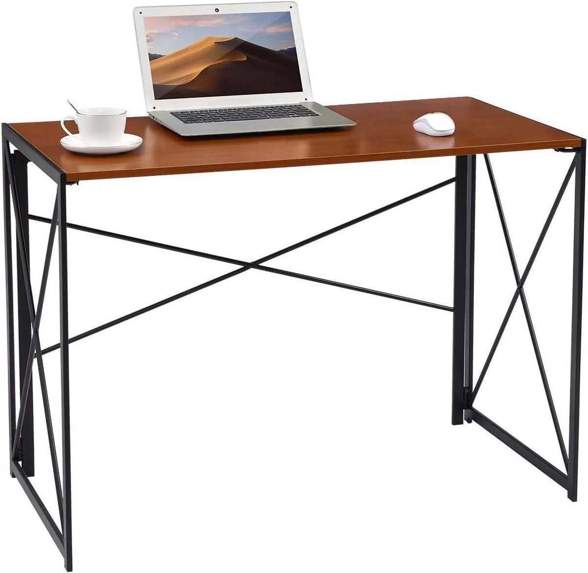 For Laptop Table Study Desk Brown Frame… Computer Folding Desk Simple Writing Modern Office Black Industrial Home Notebook Walnut Desktop Desk