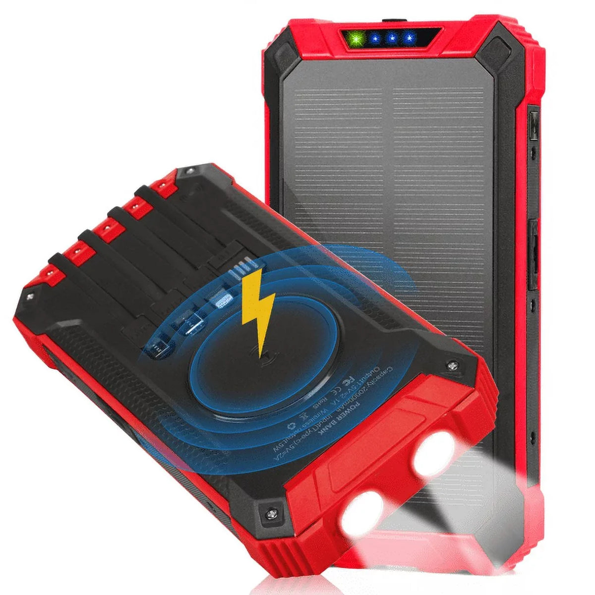 6 4 20000mAh Flashlight Cables Power Waterproof LED Solar IPX4 Outputs External Battery Qi Ulefone C Charger Built-in with Bank For Inputs Armor Solar 9 15W USB 3 Wireless Port Portable 5V/3A