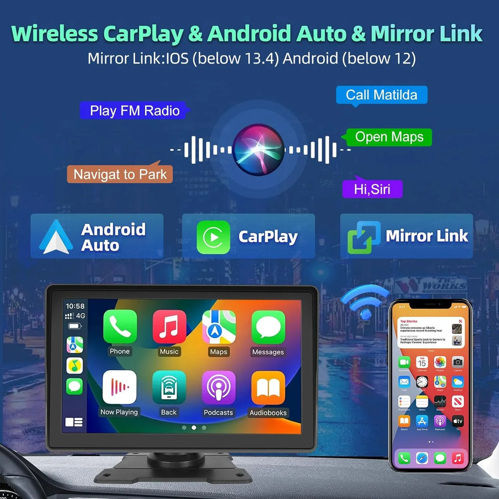 FM Bluetooth Camera Portable Radio with Podofo Android Wireless Screen Link 12-30V Touch TF/USB Carplay Stereo Backup Mirror for Auto Car Car Pickup, 7" Suv Van