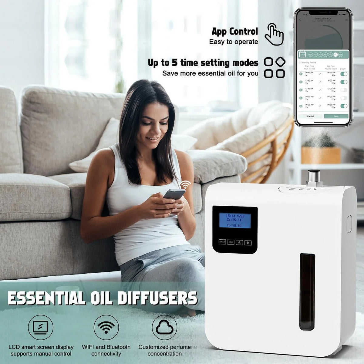 Oil 1500 to Commercial 300ml, Offices Scent Scent Up Oil Diffuser Essential Sq. Machine Buildings Air Essential Diffuser for for Ft Homes HVAC Home,Waterless Hotels