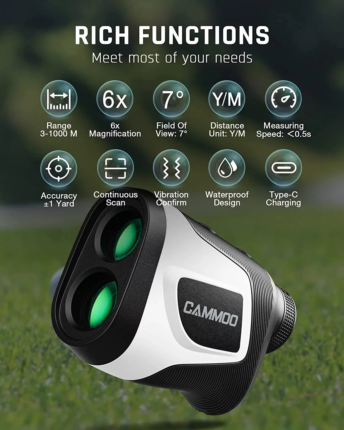 M1000 with Ashfly Finder - Clear Mode, for Range 6X Measurement Magnification, Hunting, Golfing Slope, Rangefinder USB Golf Alert, Golfing, 5 & with Accurate Vibration 1100Y Measurement, Charging,