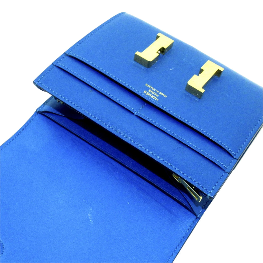 Wallets Constance Blue Small Compact (Good) Pre-Owned Authenticated Hermès Leather Calf Unisex Wallet