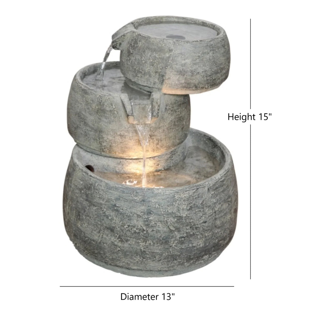 Color, Classic Lightweight with Quartz Cascading Indoor/exterior LED 15” and Polyresin H Light, Garden x Home Fountain 11.5” D 3-Tier