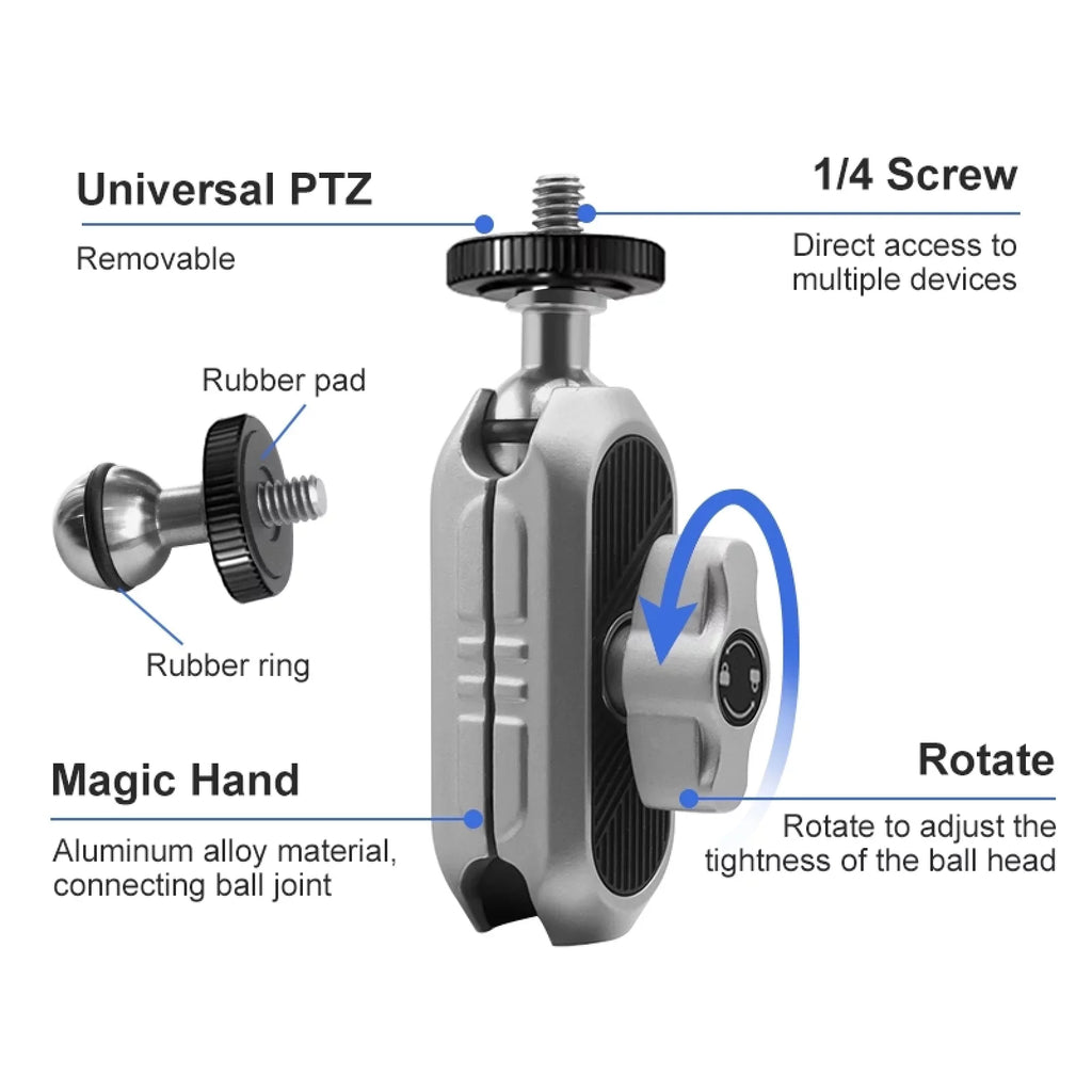 Adapter, Load Alloy - Clamp Adapter, Camera with Dual AKASO, Handlebar Ball DJI, Bicycle Insta360 1.5kg Mount 11/10/9/8/7, Aluminum Rotatable Capacity, Hero Head, Compatible
