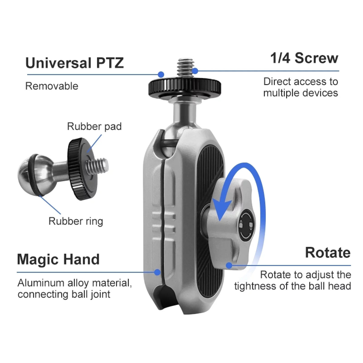 Adapter, Load Alloy - Clamp Adapter, Camera with Dual AKASO, Handlebar Ball DJI, Bicycle Insta360 1.5kg Mount 11/10/9/8/7, Aluminum Rotatable Capacity, Hero Head, Compatible