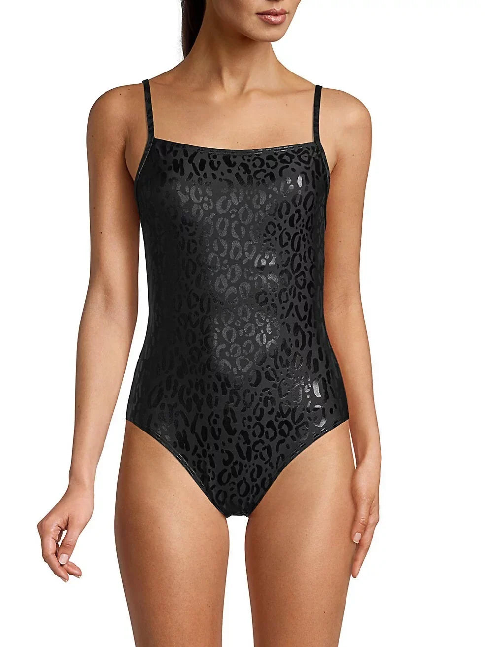 BLACK Swimsuit, One-Piece US DKNY Small Leopard-Print