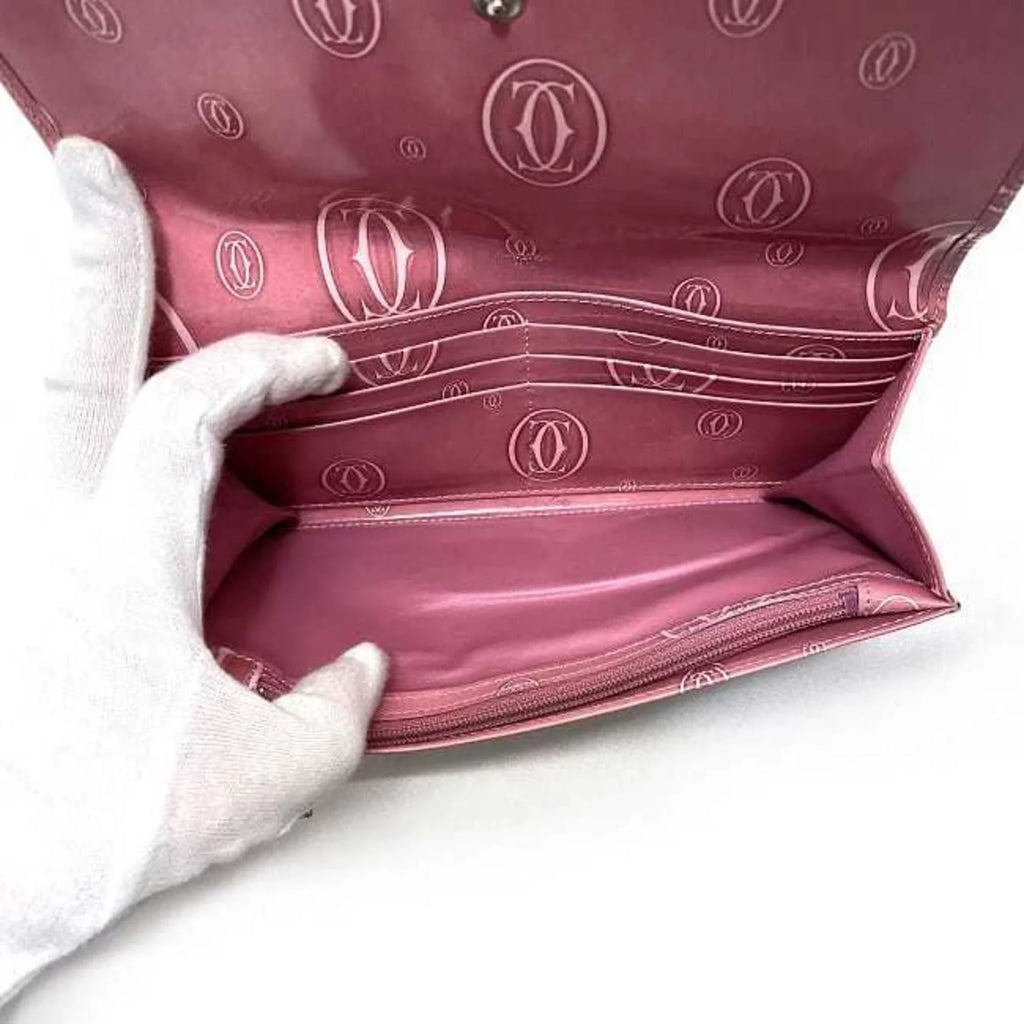 2C Birthday Pre-Owned Wallet Bifold Happy Ladies L3000951 Long Cartier (Fair) Pink Motif Leather