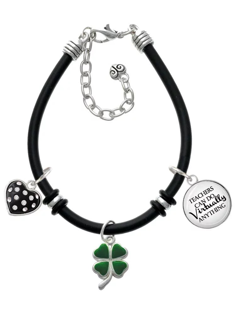 Dome Delight Black Clover Leaf Virtually Teachers Can Silvertone Do Jewelry Bracelet Charm Four Green with Heart Rubber Leaves Anything