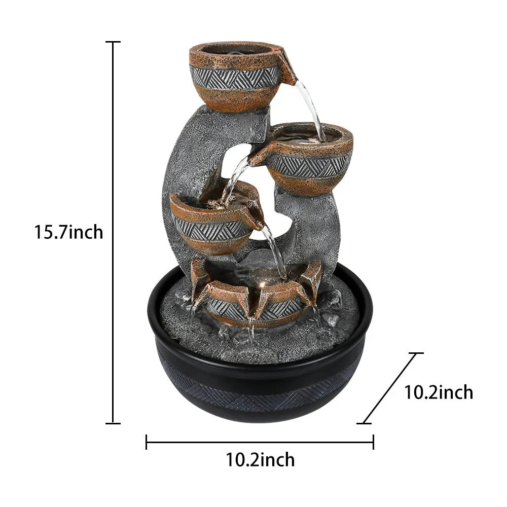 Tabletop Zen Willwolfer Office Waterfall liquid Indoor 3-tier Decor Fountain Desk Fengshui