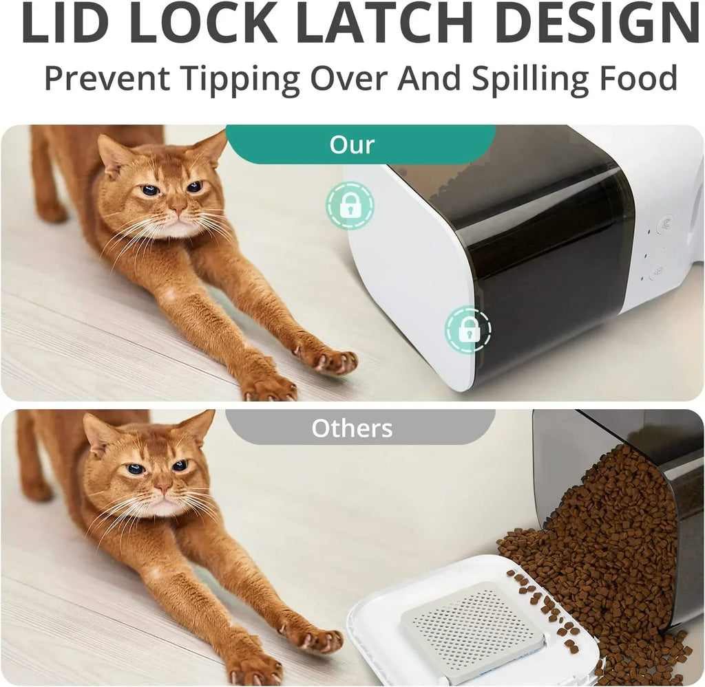 Dispenser 30S Dog Recorder Voice with & Lock boqii Control, Cat Stainless Automatic Cat Steel Feeder, Food Timed Lid, with APP Feeder