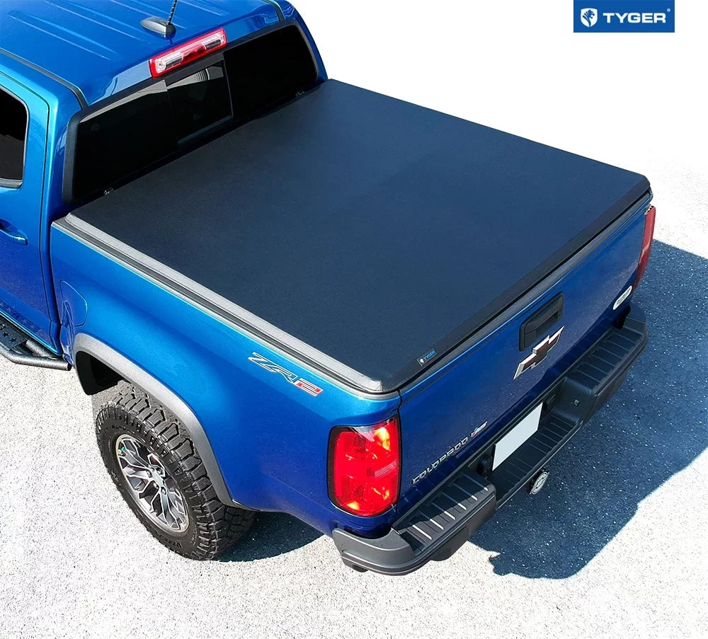 / Tri-fold Soft Tonneau TG-BC3C1039 | Truck Compatible GMC Tyger Chevy Vinyl Cover Colorado Bed T3 | Canyon 5'2" Bed | with 2015-2023 Auto