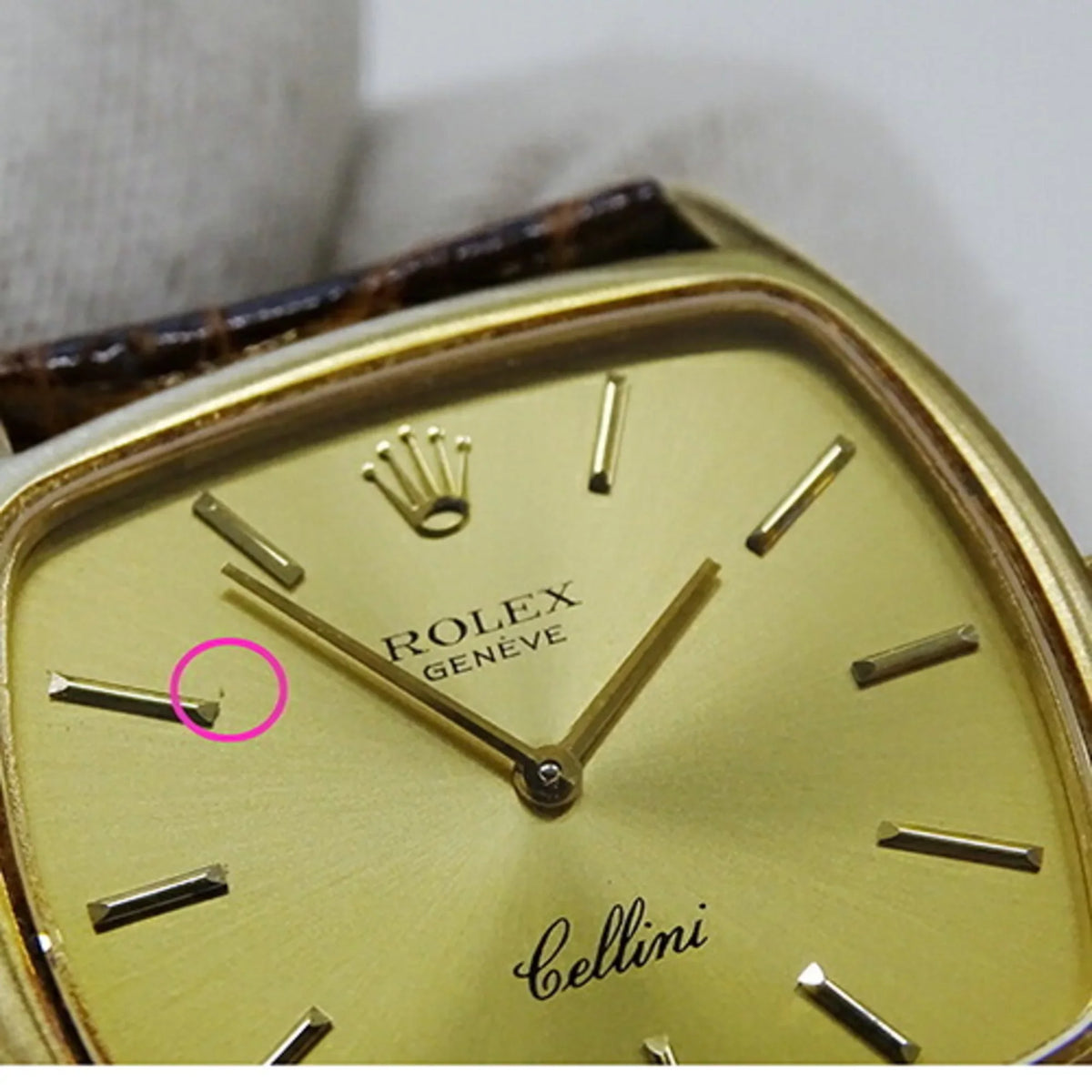 watch Authenticated Used winding gold Cal.1600 hand brown 750YG men's 3805 leather polished Cellini