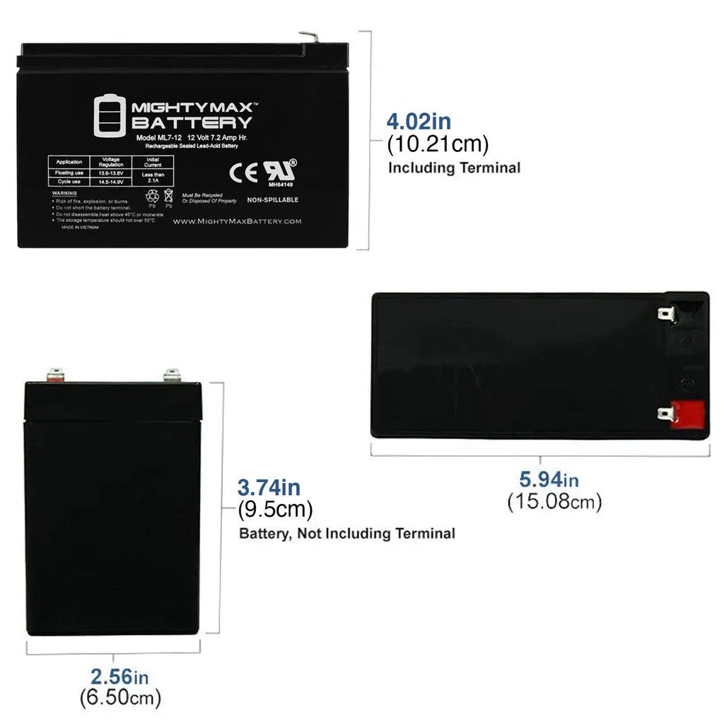 Battery 7.2AH 6 GP1272 - 12V ZS06 EVX1272F2 Sea-Doo SLA Replaces Pack