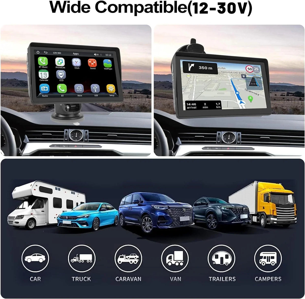 FM Bluetooth Camera Portable Radio with Podofo Android Wireless Screen Link 12-30V Touch TF/USB Carplay Stereo Backup Mirror for Auto Car Car Pickup, 7" Suv Van