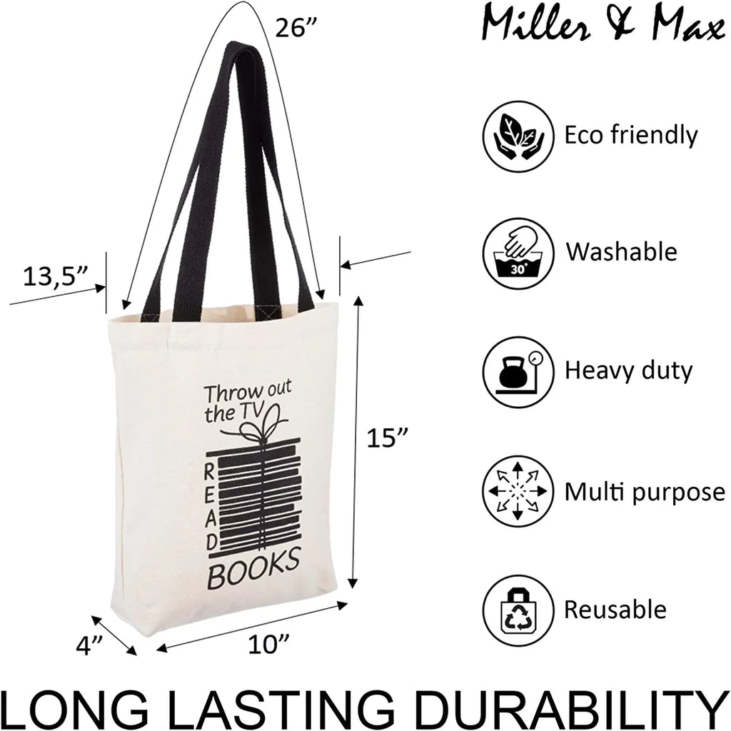 Reusable Office, Fun Men, Canvas Inner Picnic Cotton Print Cute Black Bags 12 - Bag Women For School, Pocket, Handles oz Tote & Durable For Miller Canvas Multi-functional An Design Books With Max 100%