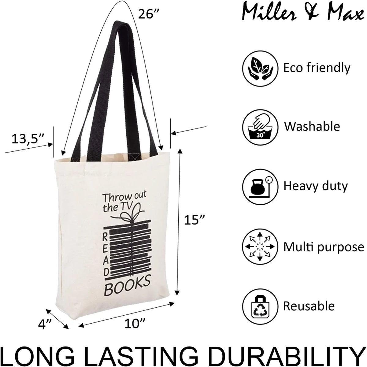 Reusable Office, Fun Men, Canvas Inner Picnic Cotton Print Cute Black Bags 12 - Bag Women For School, Pocket, Handles oz Tote & Durable For Miller Canvas Multi-functional An Design Books With Max 100%