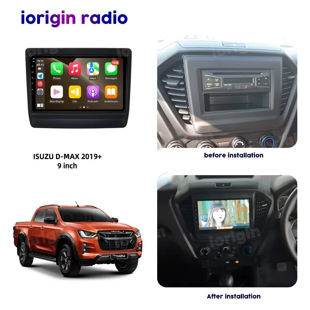 9'' Bluetooth,with Stereo Isuzu with Auto Radio 2019+ 12 HD D-Max Dmax WIFI Carplay For GPS FM Android Rearview Android Camera Car