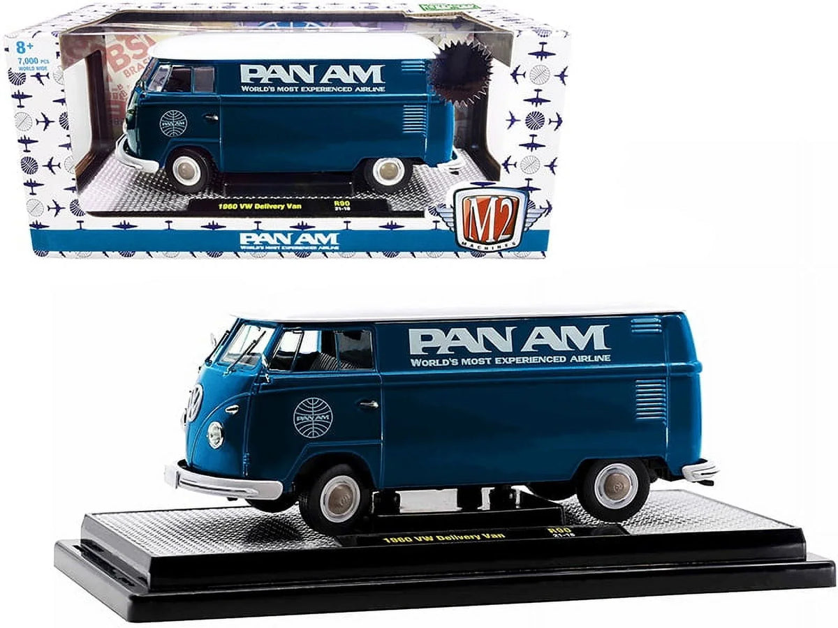 Top Edition White Turquoise 1960 M2 7000 Worldwide to pieces Van Delivery Diecast Machines with Limited by 1/24 Pan Am Model Volkswagen