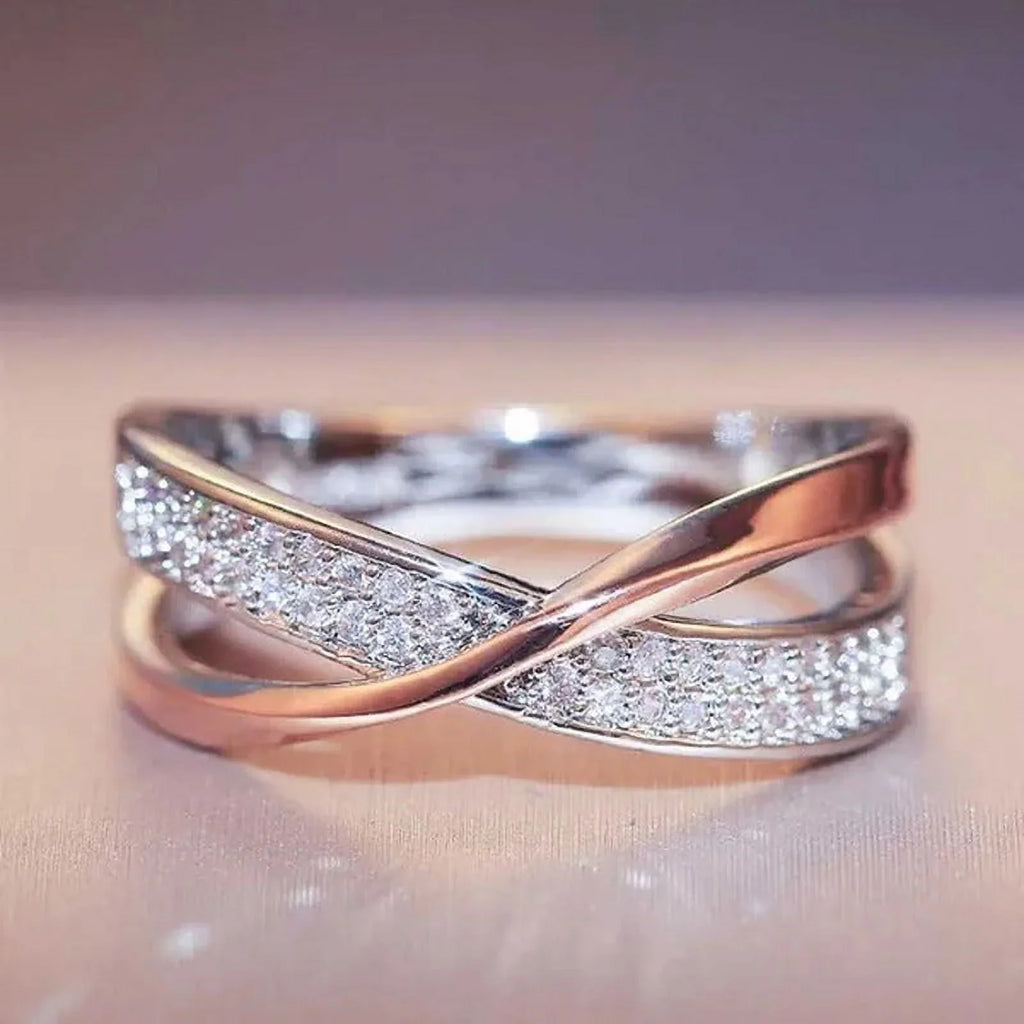 Kingladies White Sapphire Gold Valen Rose Ring Cross Ladies Ring Fashion Delysia