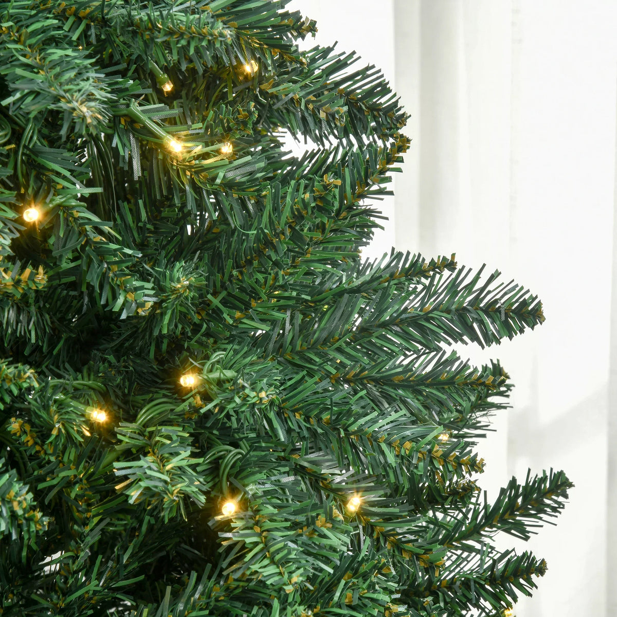 Lights Branches, Tips Christmas Douglas White Full and HOMCOM with 7ft Pre-Lit Warm Fir Tree 700 2154 LED Realistic Artificial