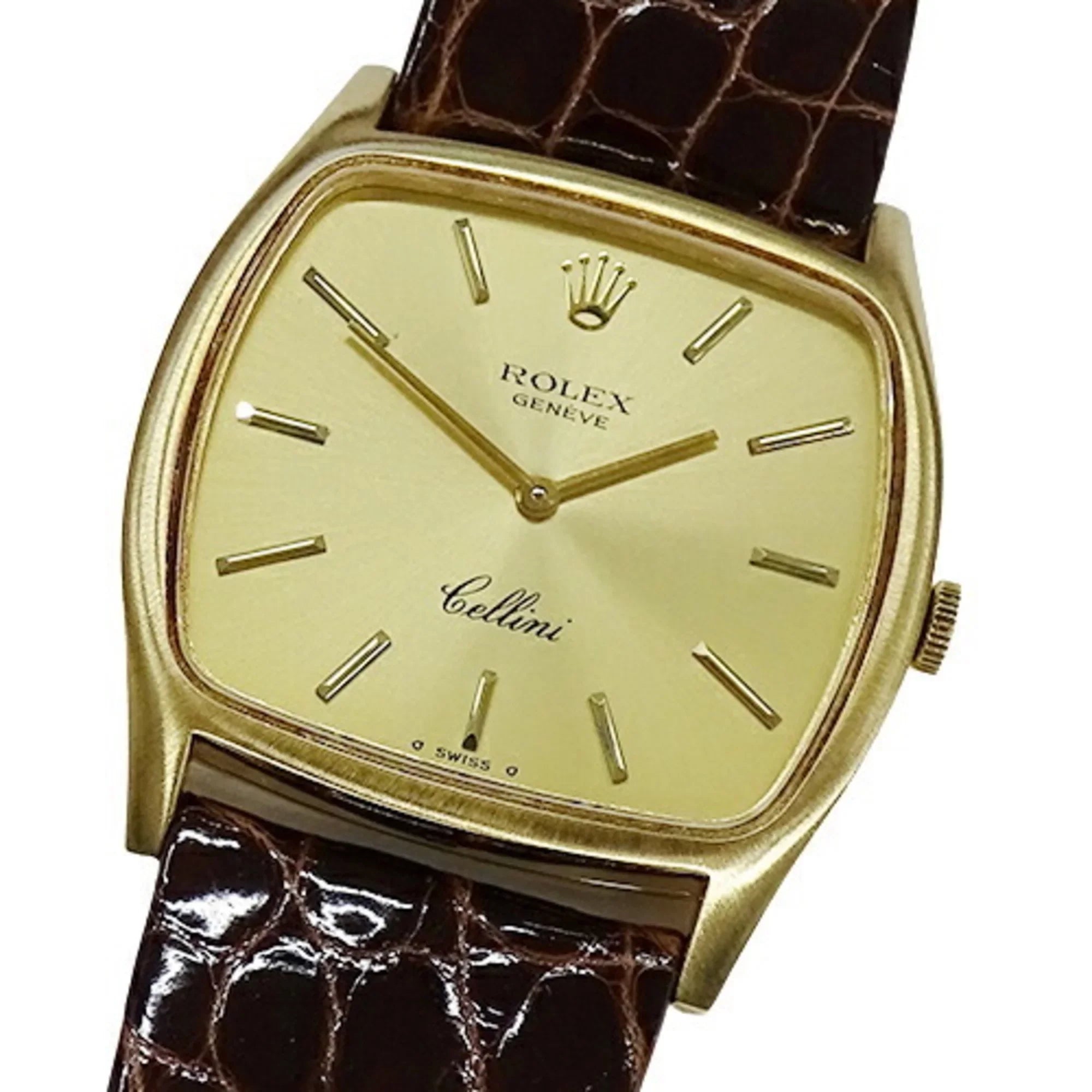 watch Authenticated Used winding gold Cal.1600 hand brown 750YG men's 3805 leather polished Cellini
