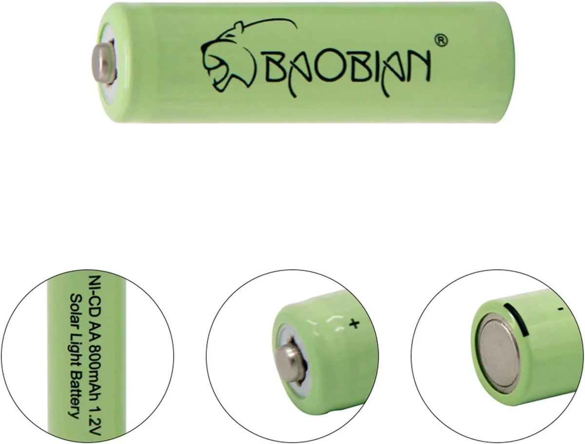 Batteries (8 for BAOBIAN Solar PCS) Light Batteries NiCd 800mAh Solar AA 1.2V Rechargeable Garden exterior Mice Remotes, Lights,