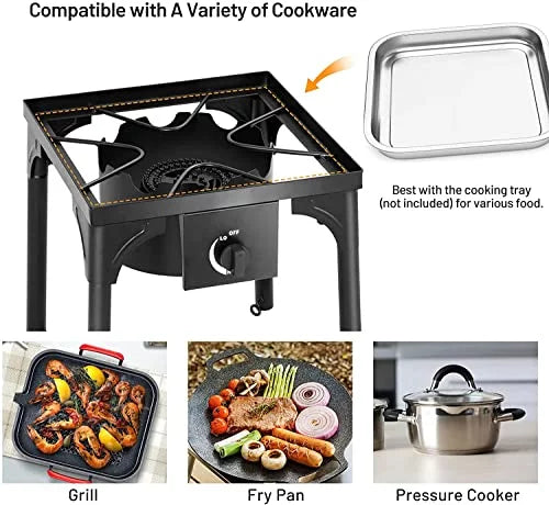 for BTU Cast exterior Burner Camping, Patio, Cooker Patio w/Detachable Portable Moccha Propane Legs, Burner Stove Perfect RV 000 Iron Cooking Single 100, or Gas