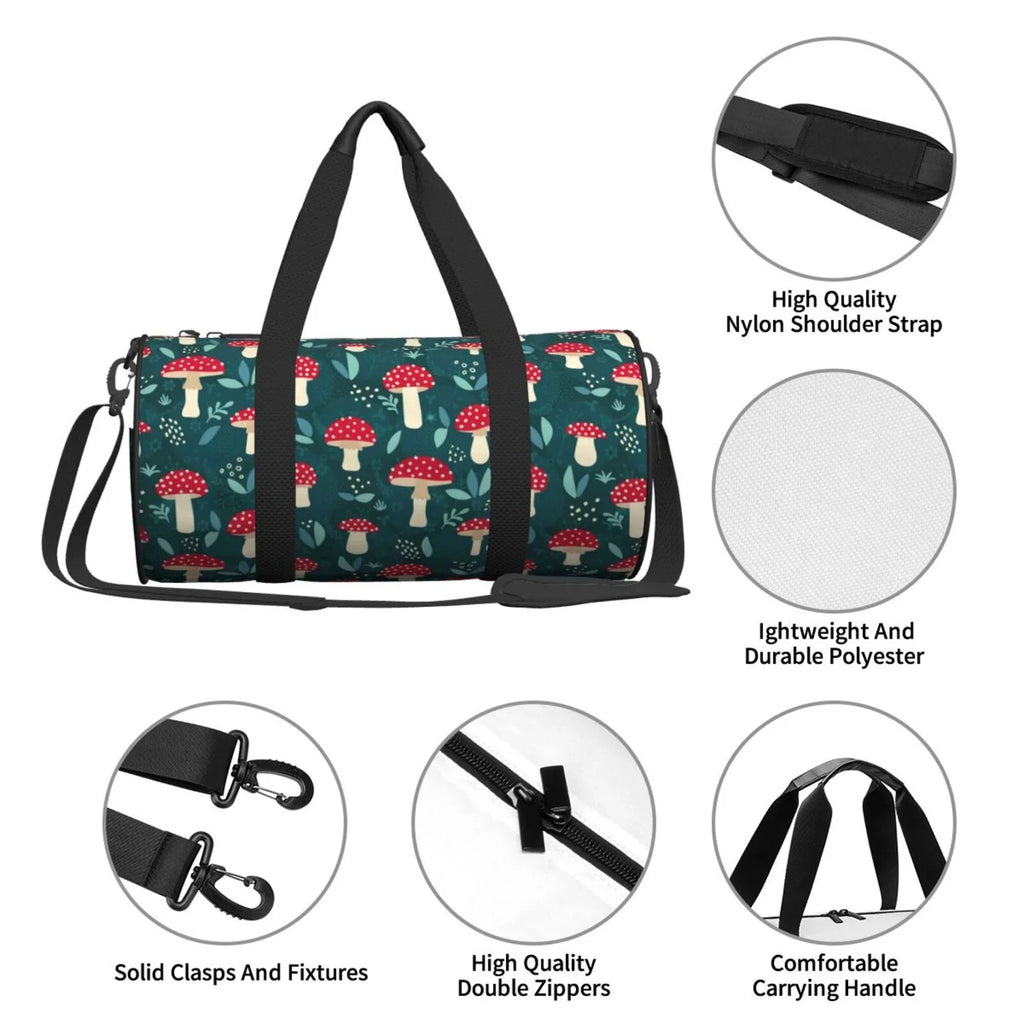 Compartment Capacity with Mushroom Large Bag Coaee Cylinder and Bag Amanita Waterproof Gym Luggage Travel Bag Pocket Sports