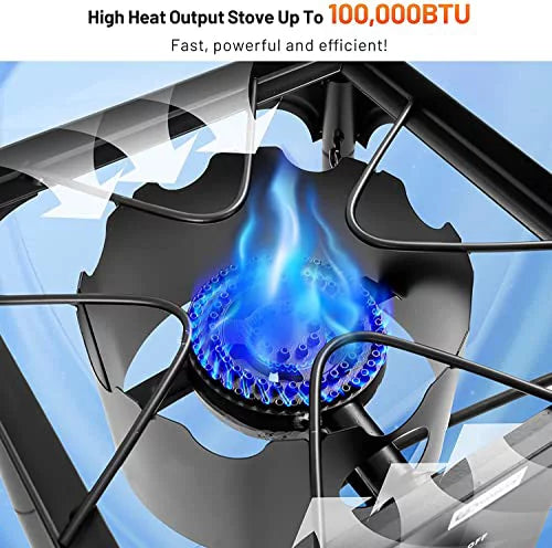 for BTU Cast exterior Burner Camping, Patio, Cooker Patio w/Detachable Portable Moccha Propane Legs, Burner Stove Perfect RV 000 Iron Cooking Single 100, or Gas