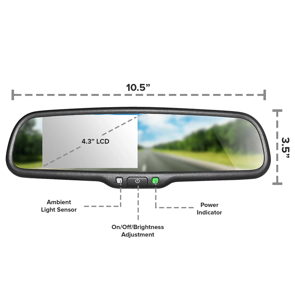Rear for 4.3” LCD Backup Car Waterproof Master Universal View Camera Safety with OEM Mirror - Fit Kit Enhanced Screen Tailgaters + 170°