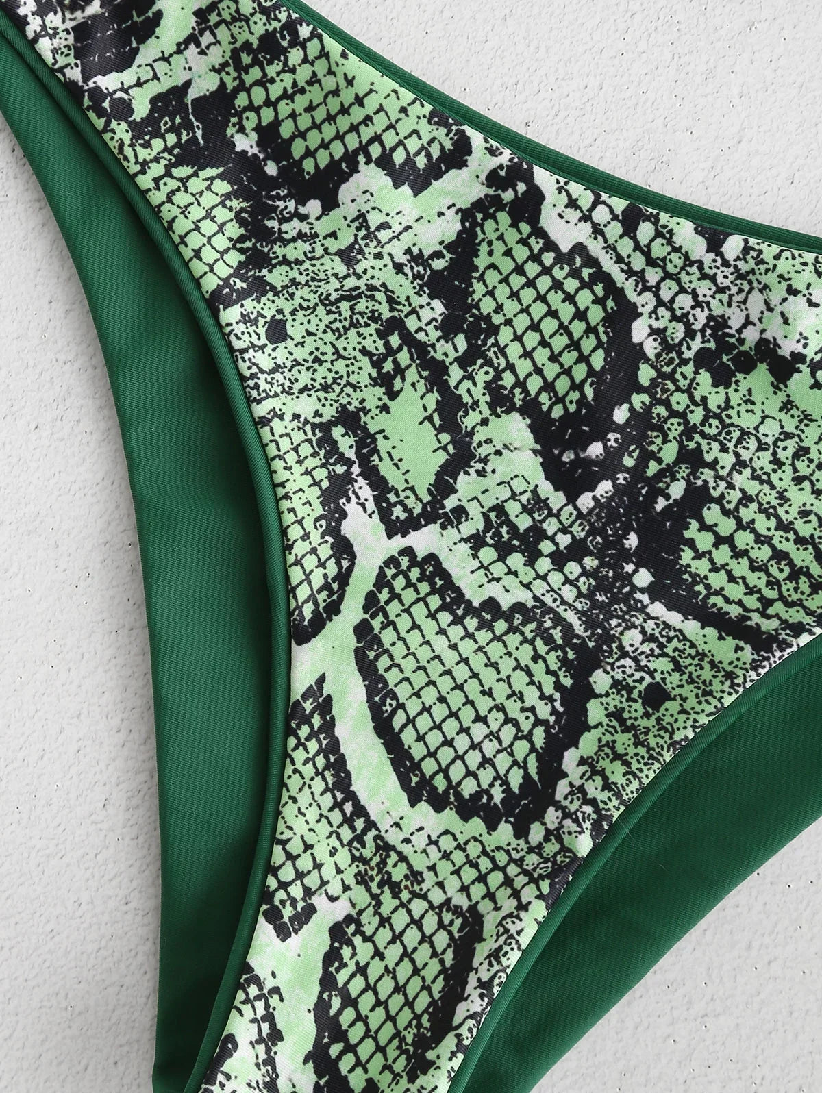 Green Bikini One Set for ZAFUL Medium Women Swimsuit Forest M Snakeskin Reversible Leopard Print Shoulder