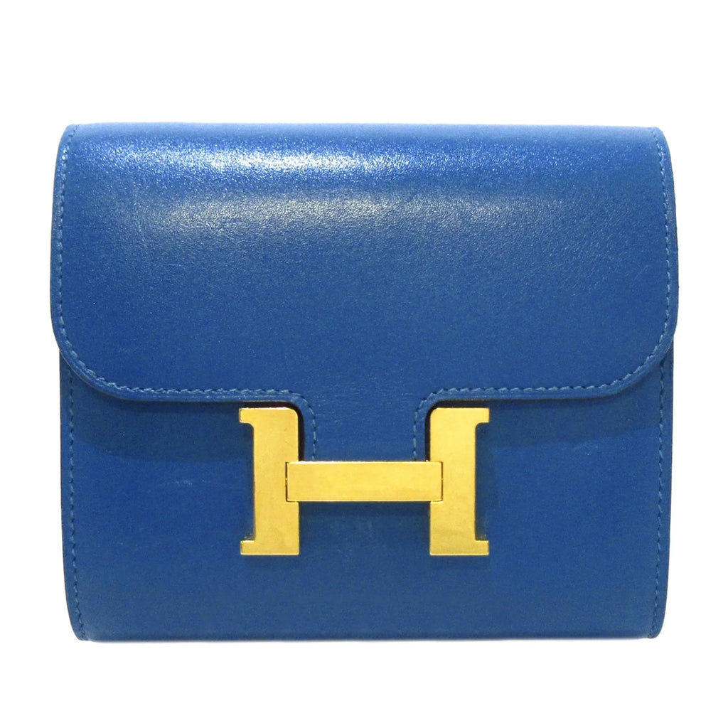 Wallets Constance Blue Small Compact (Good) Pre-Owned Authenticated Hermès Leather Calf Unisex Wallet