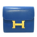 Wallets Constance Blue Small Compact (Good) Pre-Owned Authenticated Hermès Leather Calf Unisex Wallet