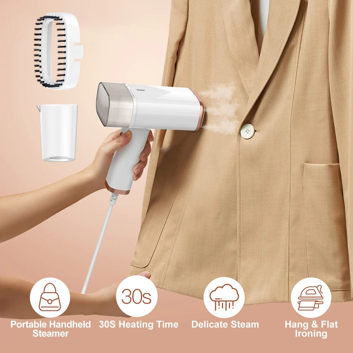 120ML Steamer Portable up Electric Travel Brush 1000W 30S apparel with White Remover iMounTEK Heat Steamer Garments for Wrinkles Tank, Foldable Handheld liquid