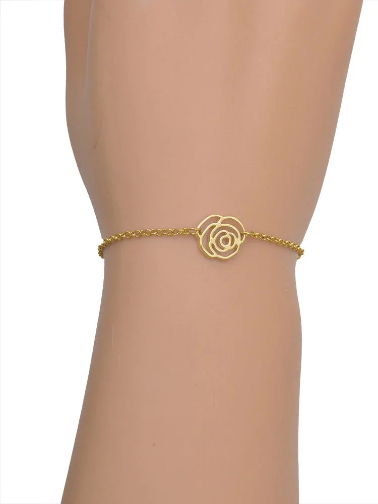Link Bracelet, Leaves Silvertone Leaf Chain Heart Clover Gold-tone 6.25"+1.75" Jewelry Rose Green Extender with Delight Four