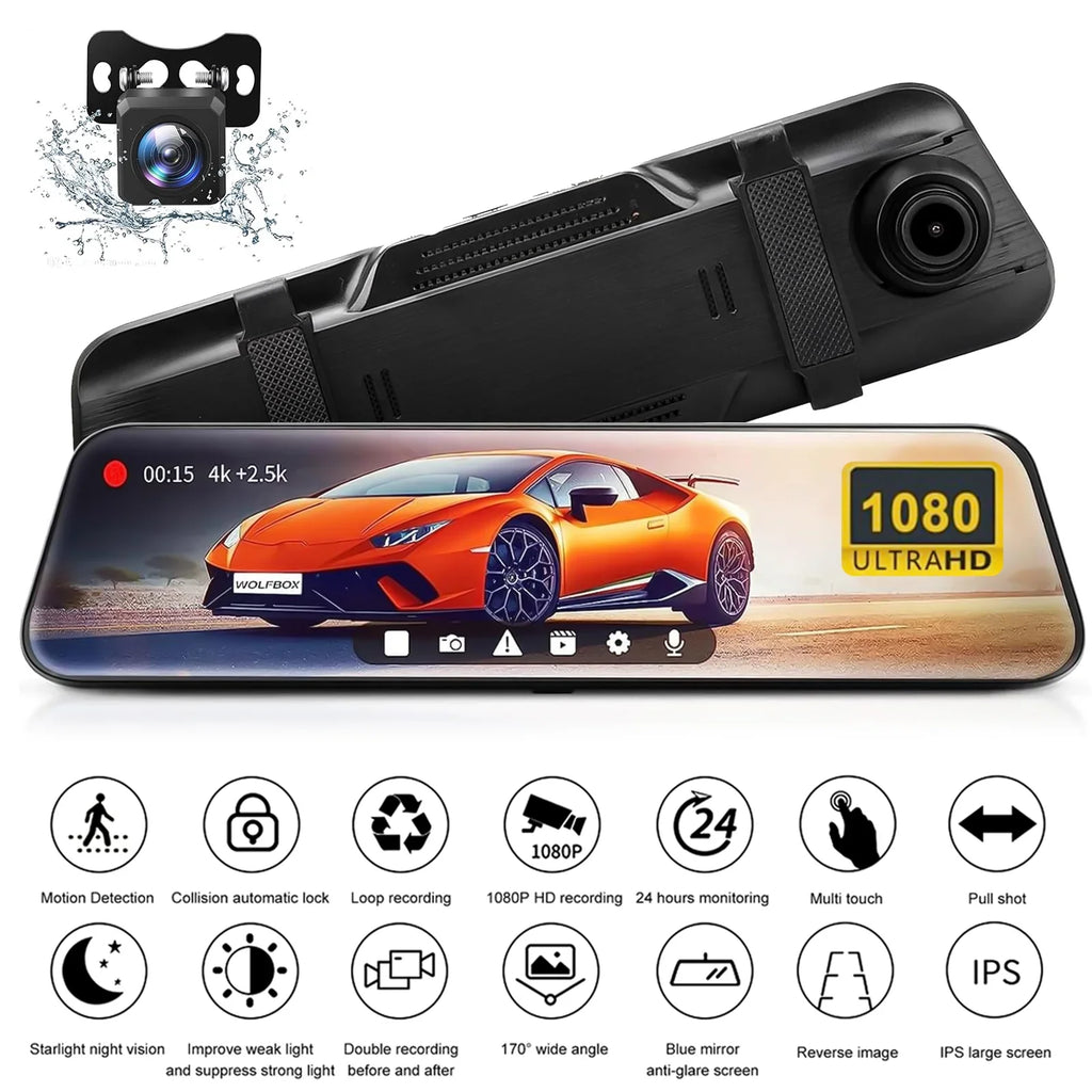 Parking Rear, 24H for 10Inch Vision, Card, Screen Mode Angle, Front 1080P Full HD Free Cars, 170°Wide Dash IPS Dash Cam 32GB WDR, Camera Night