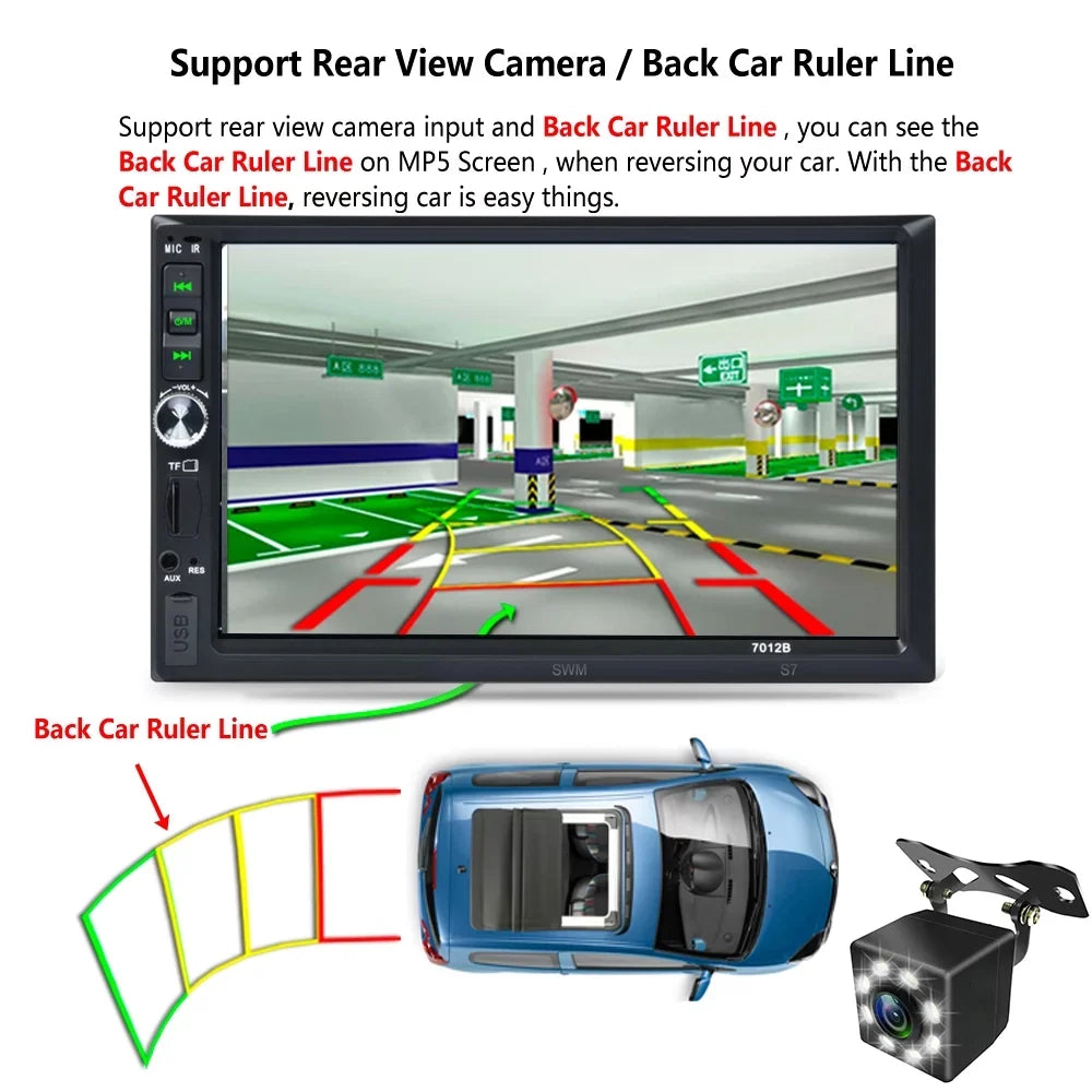 Support Camera 7" and Link(Both Mirror Radio ios Bluetooth Double with Stereo Car Din Car Screen System) HD Touch Android And Reverse