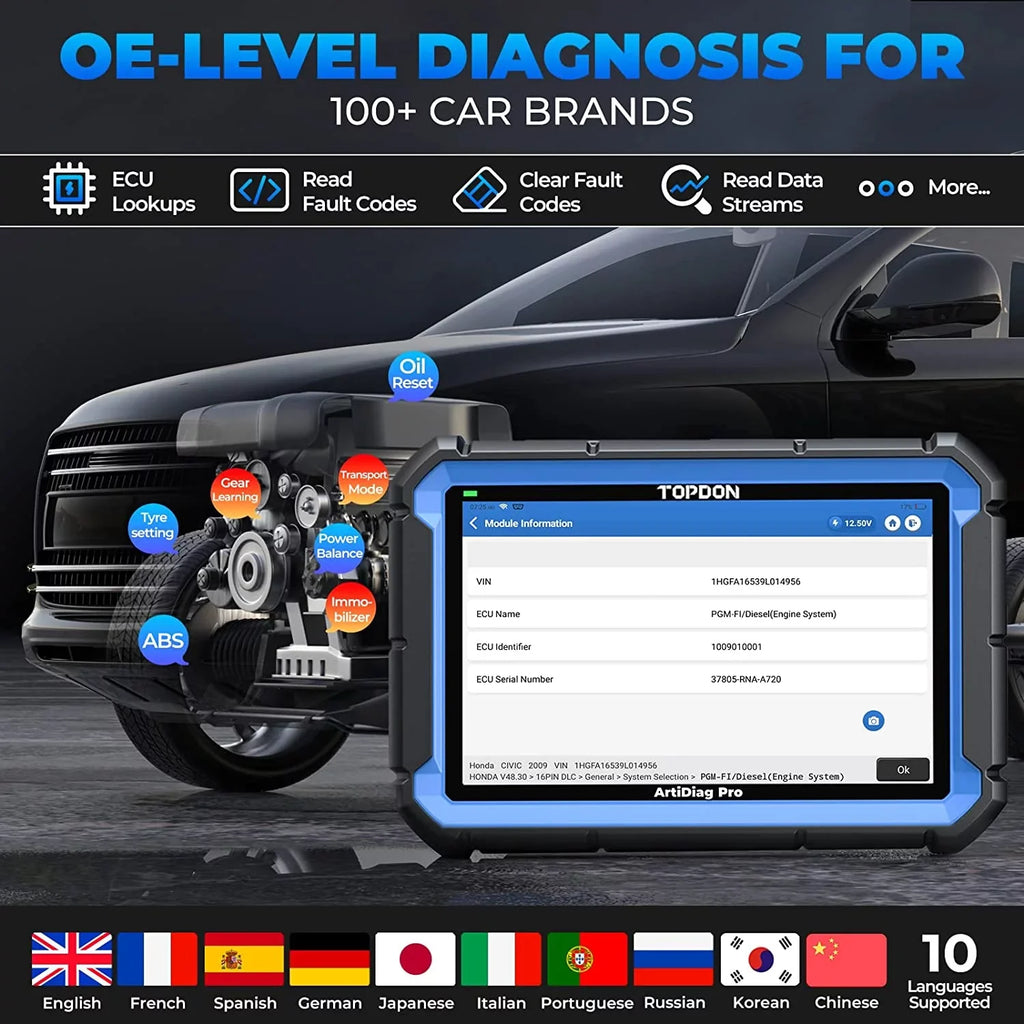 Diagnostic OBD2 Scan 31+Maintenance Scanner 2-Year ArtiDiag Pro OE-Level Systems Free Tool, Online-Coding Update TOPDON Full & Diagnosis, Car