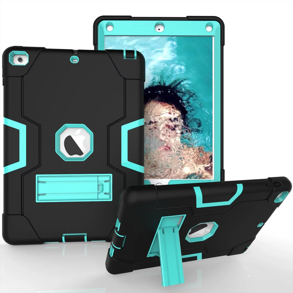 Allytech 2018 Case New Armor 9.7 Case,Three 2017/2018 iPad 6th/5th A1954 iPad for 2017,iPad (Black/Aqua) Case Generation 9.7 A1893 for Defender Layer Cover A1823 A1822 Shockproof Protective