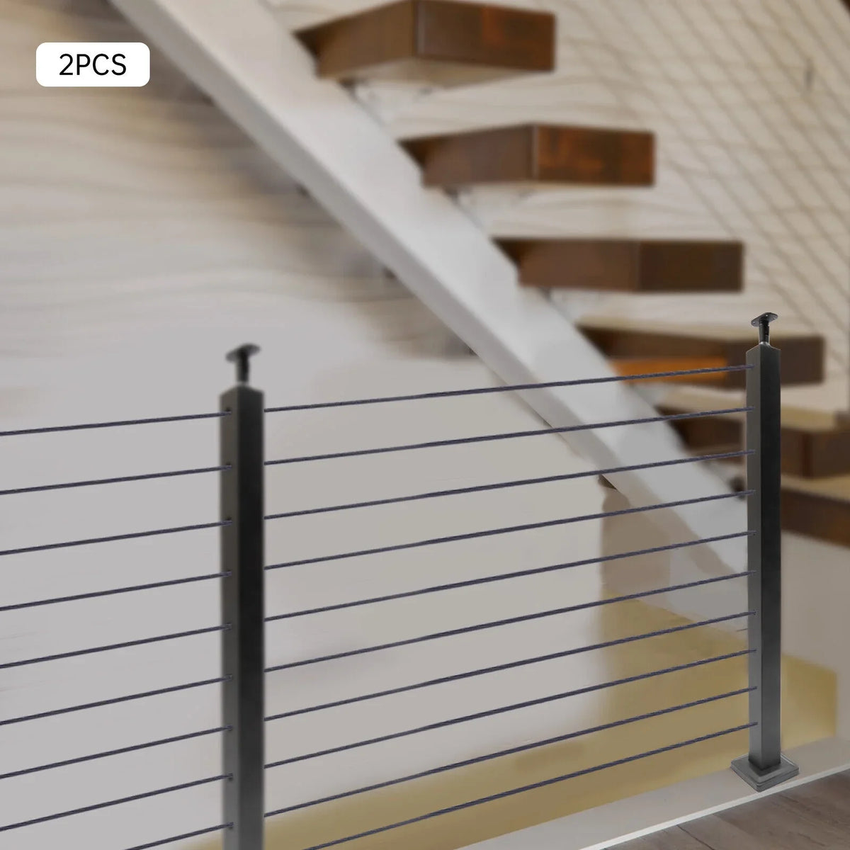 Stainless Two Square for 36''x2''x2'' Railing Sides Fence Concrete Post Level Pre-Drilled Cable Wood Railing Cable Steel Deck System Post Level